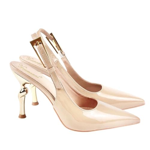 YOUMANNI Heels for Women’s Patent Slingback Pumps – Pointed Toe, Block Heel Dress Shoes with Adjustable Strap – Elegant Office & Evening Look (36958-H4-K, Adult, Women, 8, Numeric, US Footwear Size System, Medium) - Image 1