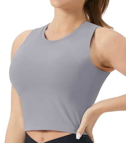 THE GYM PEOPLE Women's Medium Support Sports Bra Removable Padded Sleeveless Workout Crop Tops Lavender Grey - Image 1