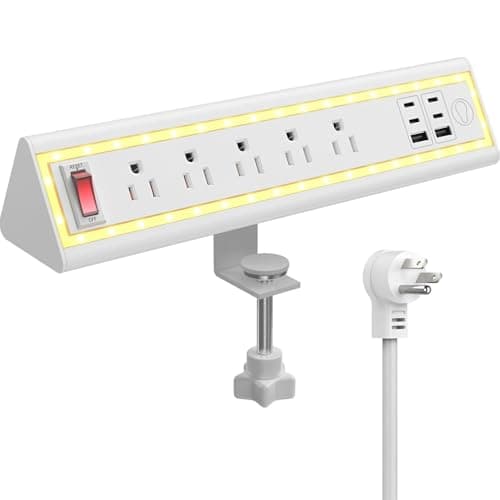 NYYTGE Desk Clamp Power Strip with Nightlight, 40W Fast Charging, 6FT Extension Cord, 4x20W USB-C & 2 USB Ports, 5 AC Outlets, Fits 1.69-Inch Table Edges - Image 1