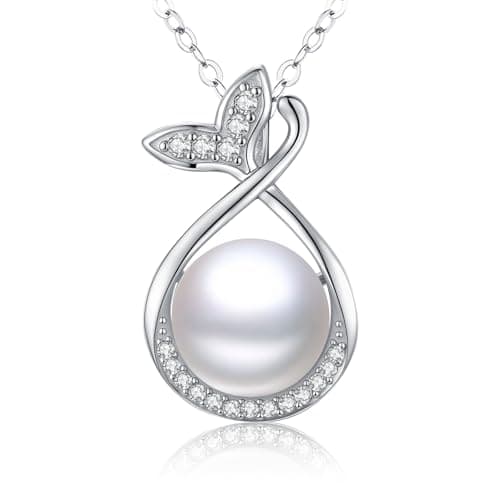 Sebina Pearl Pendant Necklace for Women,925 Sterling Silver Pendant Jewelry,Anniversary Christmas Birthday Valentines Gifts for Wife, Mom, Dauhter, Girlfriend,Her - Image 1