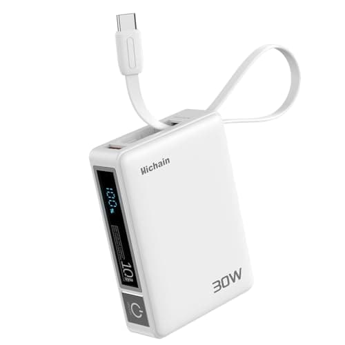 Hichain Power Bank with Built in Cable, Fast Charging 10000mAh Powerbank Portable Charger Battery Pack, Cell Phone Portable Power Banks for iPhone 17 16 Galaxy Android - White - Image 1