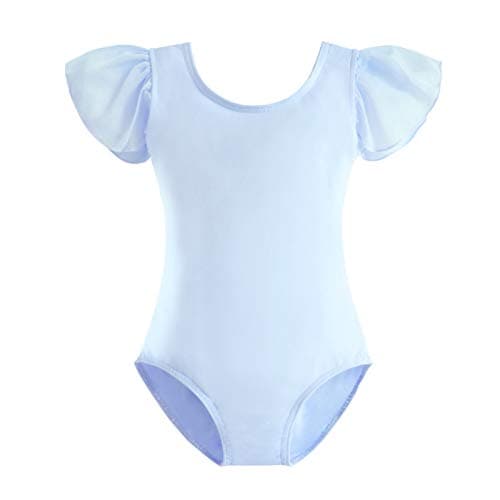 Stelle Girls Leotards Black Ballet Dance Leotards Ruffle Short Sleeve Gymnastics Outfits (Blue, 130) - Image 1
