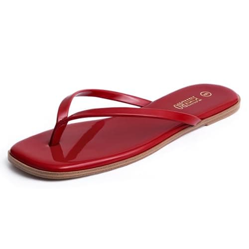 Rihero Women’s Red Flip Flops Comfortable Leather Summer Thong Sandals Slip On Walking Slide Sandals - Image 1