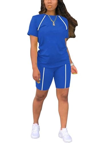 STOLKISS Summer Sport Outfits for Women 2 Piece Sets Casual Dressy Bodycon Short Pants Workout Sets Blue XL - Image 1