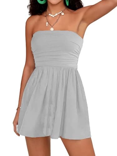 STOLKISS Strapless Rompers for Women Summer Casual Sleeveless Tube Top Shorts Jumpsuits Off Shoulder Beach Romper with Pockets - Image 1