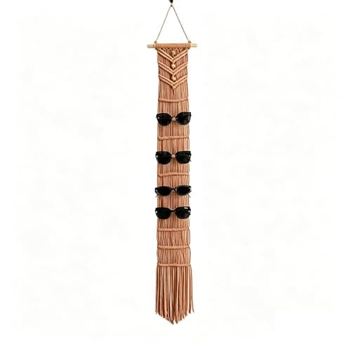 W Wellshine Macrame Sunglasses Holder Boho Wall Hanging Minimalist Eyewear Organizer Wall Sunglasses Rack (Terracotta) - Image 1