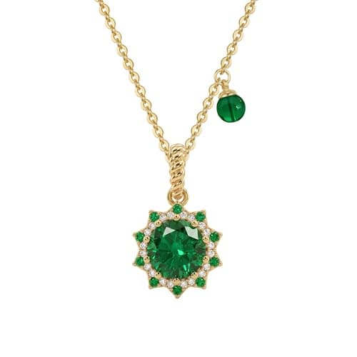 MTMY Birthstone Necklace for Women, 14K Gold Plated Sunburst Necklace with Removable Charm Birthday Jewelry Gift (May) - Image 1