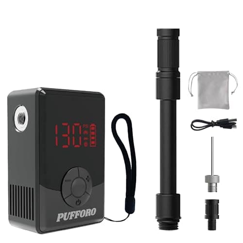 Tiny Mini Bicycle Pump with Gauge, 130PSI Electric Bike Pump with Presta and Schrader Valve,Auto Stop, Fast Inflation, Preset Value