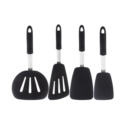 4 Piece Silicone Spatula Set, heat-resistant 446 ° F, kitchen silicone cooking utensils set, BPA Free Rubber,suitable for non stick pans, used for frying eggs, pancakes, fried fish, steak (black) - Image 1