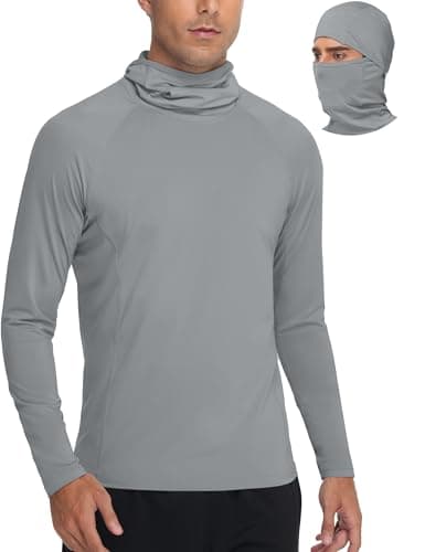 Roadbox Men's UPF 50+ Sun Shirt Long Sleeve Fishing Hoodie, UV Protection Hooded Rash Guard with Mask for Hiking Running Light Gray - Image 1