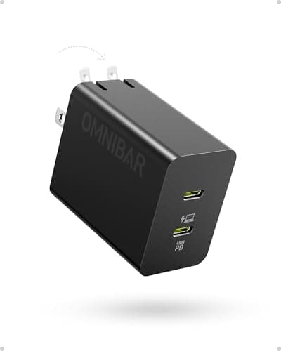 Omnibar 45W Super Fast Charger USB C Dual Port Android Phone Charger Type C Fast Charging Block, Foldable PD3.0 PPS USB C Wall Charger for Samsung S26/S25/S24/S23/S22, iPhone 17/16/15, iPad, Black - Image 1