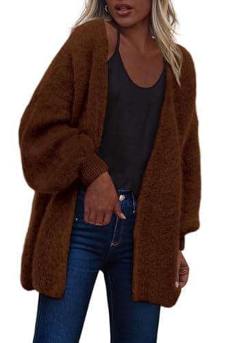 dowerme Women Open Front Cardigans Trendy Fall Long Sleeve Drop Shoulder Soft Knit Slouchy Sweater Winter Clothing 2026(Caramel,XX-Large) - Image 1