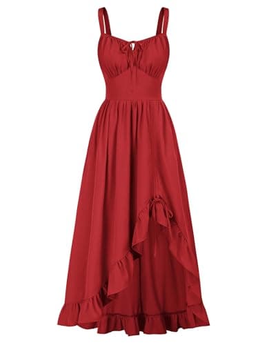 Scarlet Darkness Renaissance Dress Women Summer Corset Dress Flowy Sleeveless Milkmaid Vacation Sundress with Pockets Red XXL - Image 1