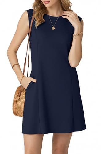 HiMONE Womens Casual Mini Dress Sleeveless Crew Neck A Line Daily Outfit for Work School(Navy Blue-2XL) - Image 1