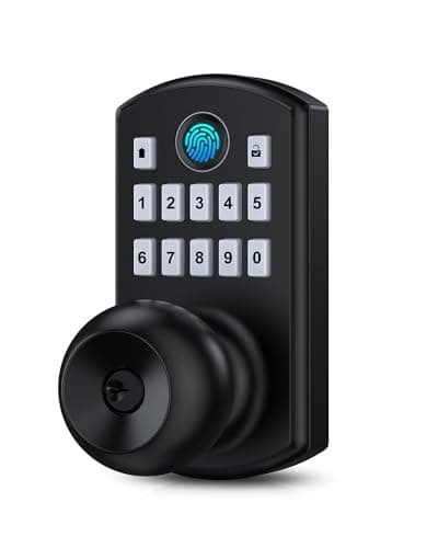 Hidalife Smart Door Knob with Keypad, Fingerprint Keyless Entry Door Lock for Front Door, Easy Passage Mode, One-time Code, Matte Black - Image 1