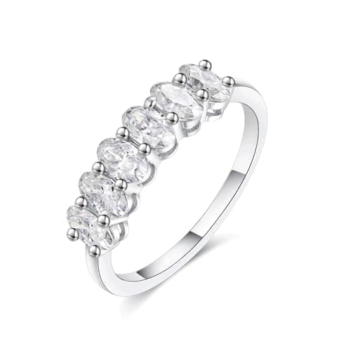 IMOLOVE Moissanite Wedding Bands for Women, Dainty 6 Stone Oval Eternity Wedding Band 1.5 Carat Everyday Fashion Silver Moissanite Rings for Women with 18K White Gold Plated Size 6.5 - Image 1