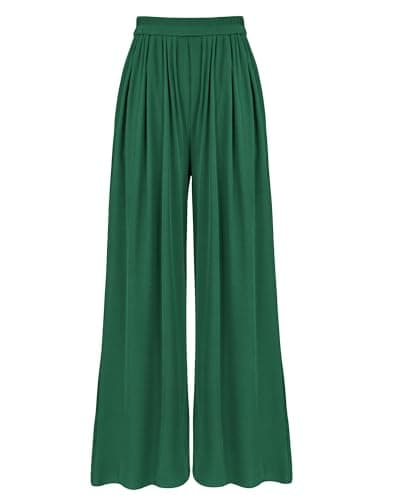 BTFBM Palazzo Pants for Women 2026 Summer Clothes Pockets High Waist Casual Ribbed Knit Flowy Spring Wide Leg Trousers(Green, Large) - Image 1