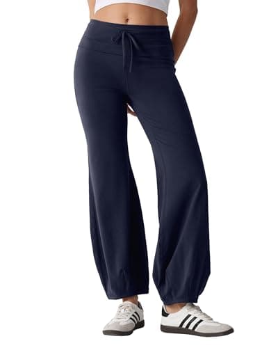 MOOSLOVER Women Quick Step Bubble Pants Drawstring High Waist Flare Leggings Casual Lounge Yoga Active Pant(M,Navy Blue) - Image 1