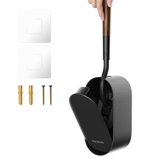 Toilet Bowl Brush and Holder, OSCIOSS Toilet Brush Set with Ergonomic Design, Compact Size, Durable Bristles, RV Toilet Brushes & Holders for Dead Corner Clean (Wood&Black, 1pack)