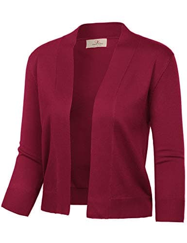 GRACE KARIN Cardigans Women's Solid Sweaters 3/4 Sleeve Open Front Shrug Cropped Bolero (Burgundy,M) - Image 1