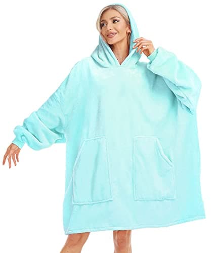 Kipswiza Lightweight Blanket Hoodie, Oversized Wearable Blanket Flannel Soft Warm Big Hooded Sweatshirt Hoodie Blanket for Adult Women Men Girls Boys Teenagers Teal - Image 1