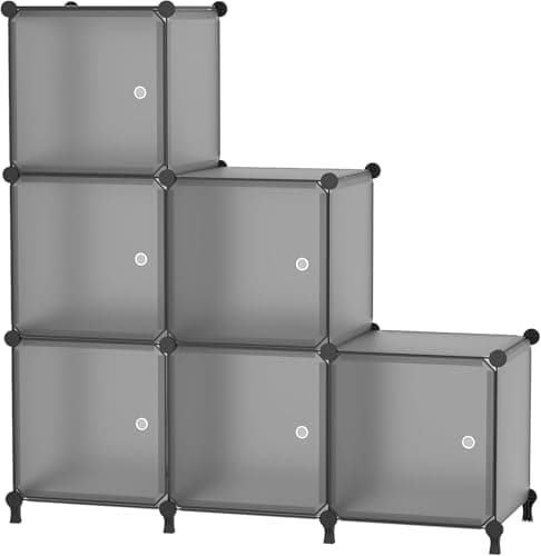 ATTDETJL 6-Cube Storage Unit with Doors, Cube Organizer for Bedroom, Wardrobe & Under Stairs, 30x30x30cm Compartments, Space-Saving Closet Storage, Grey ATTSL6004 - Image 1