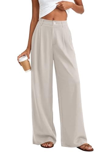 KIRUNDO Dress Pants Women 2026 Summer Polka Dot Palazzo Wide Leg Trousers Flowy Business Casual Slacks for Work with Pockets(Beige Apricot, Large) - Image 1