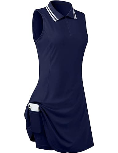 FREEYE Golf Dresses for Women Tennis Dress Pickleball Outfits Polo Dress Collared Dress Active Dresses with Shorts Navy Blue XL - Image 1