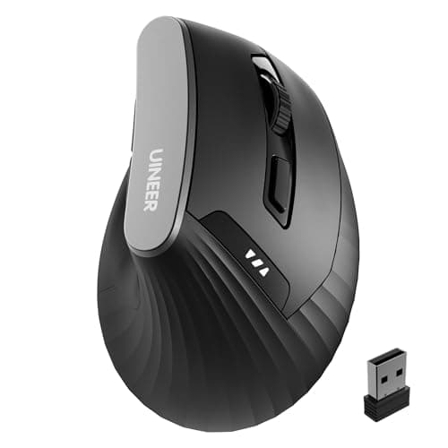 Uineer Ergonomic Vertical Wireless Mouse, 2.4G with USB Receiver, 2400 DPI Optical Sensor, 4 Adjustable DPI Levels, Rechargeable with Battery Indicator, Wide Compatibility with Windows & Mac OS-Black - Image 1