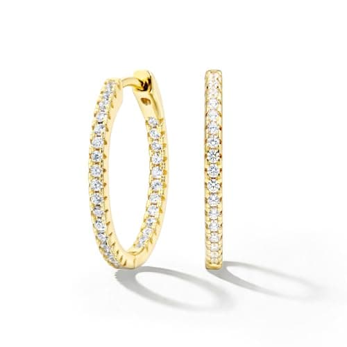 925 Sterling Silver Earrings, 14K Gold Plated Diamond Hoop Earrings for Women, Hypoallergenic Lightweight Trendy Earrings with Cubic Zirconia for Her Jewelry Gifts (14K GOLD, Medium) - Image 1