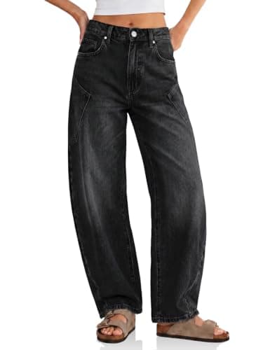 Flowyair Womens Baggy Barrel Jeans Raw High Waisted Wide Leg Denim Pants - Image 1