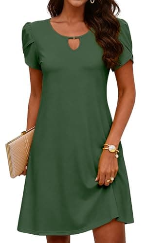 COSSEN Women's Summer Casual Tshirt Dress Green XX-Large Crew Neck Short Sleeve with Pockets Flowy Loose Sundress - Image 1