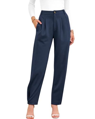BTFBM Women's Pants Spring Fall 2026 Casual Loose Pleated Trousers Tapered Slacks Pockets Dressy Business Work Outfits(Dark Blue, X-Large) - Image 1