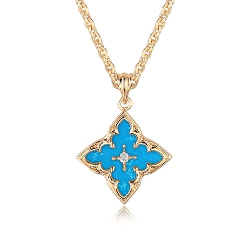 Fettero Gold Clover Necklace for Women Dainty 14K Gold Plated CZ Pendant Necklace Charm Turquoise Clover Pendant Adjustable Chain Lucky Necklaces for Women Jewelry - Image 1