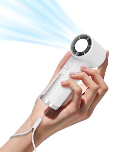 OidoZac Portable Handheld Fan, Turbo Power 18800 RPM Fast Charge Digital Display 100 Speeds Adjustable, Mini Pocket Design Birthday Gifts for Women Men Travel Cruise Camping Outdoor, White - Image 1