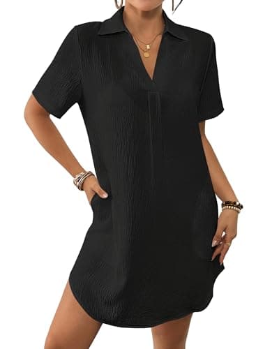 Bsubseach Swimsuit Coverup for Women 2026 Pull Over Shirt Dress Beach Cover Ups with Pocket Vacation Outfits Black L - Image 1