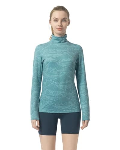 Leapstride Women's Slim Fit Turtleneck Performance Base Layer Long Sleeve Top with Mountain Print, Moisture-Wicking Fabric for Workouts & Outdoor Activities - Image 1
