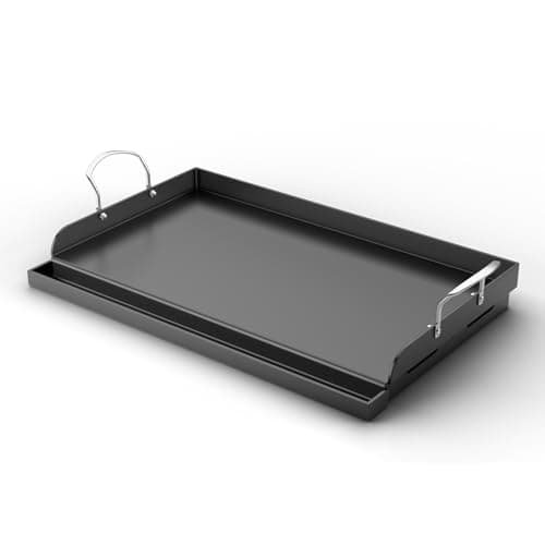 BLUES GRILL PARTS 25" x 16" Pre-Seasoned Nonstick Thickened Cast Iron Griddle - Universal Flat Top with Grease Groove, Reinforced Ridges & High Sidewalls for Gas/Charcoal Grills, Fits Weber, Charbroil - Image 1