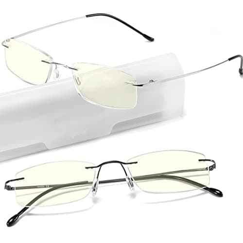 TOVEEN Titanium Rimless Reading Glasses Blue Light UV Blocking, Ultralight Frameless Spring Hinge Readers with Case for Men Women 2 Pair +2.5 - Image 1