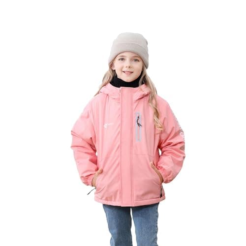 Girls' Waterproof Winter Ski Jacket – Warm Fleece Lined Windproof Snow Coat with Hood for Outdoor Adventure Pink 13-14 - Image 1