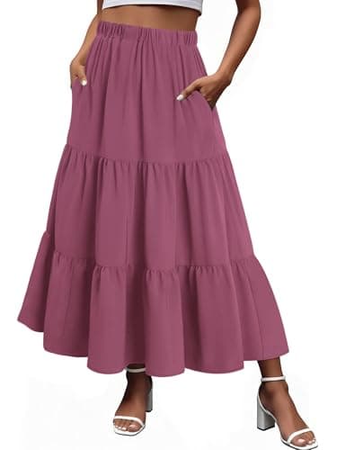 Magritta Womens Boho Lightweight High Waist Tie Flowy Maxi Skirt with Pockets Dark Purple Medium - Image 1