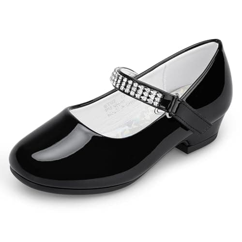 Stelle Girls Dress Shoes Toddler White Flower Girl Low Heels Mary Jane Flat for School Uniform Wedding(Little/Big Kid)(Classic Patent-Black(Chain),10 Toddler) - Image 1