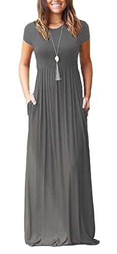 DEARCASE Maxi Dress for Women Grey Small Crewneck Short Sleeves Wedding Guest A-line Casual Loose Party Vintage Spring Summer Beach Long Dresses with Pockets - Image 1