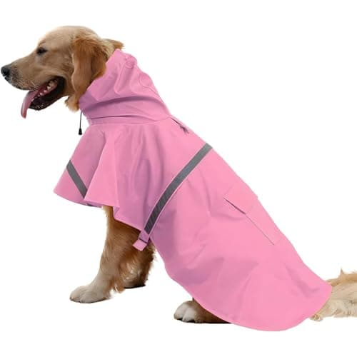 NACOCO Large Dog Raincoat Adjustable Pet Water Proof Clothes Lightweight Rain Jacket Poncho Hoodies with Strip Reflective (M, Pink) - Image 1