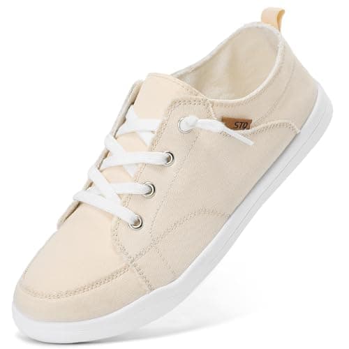 STQ Slip on Sneakers for Women Casual Shoes Canvas Tennis Classic Shoes Machine Washable Beige Size 8.5 - Image 1