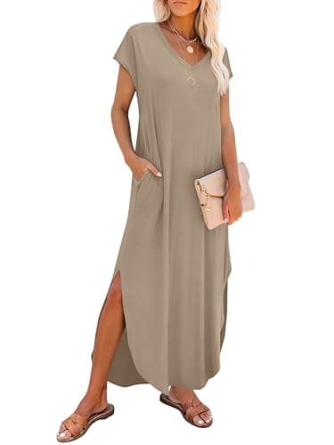 RUMIA Summer Maxi Dresses for Women Cap Sleeve Long Sundress with Pockets - Image 1