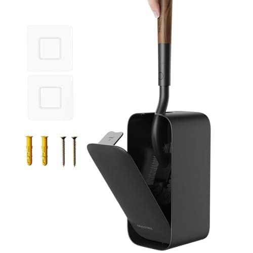 Wooden Toilet Bowl Brush, Diveotree Toilet Brush and Holder for Dead Corner Cleaning Wall Mounted Toilet Cleaner Brush for Bathroom Decor, Toilet Scrubber Brush for RV Bathroom (Black) - Image 1