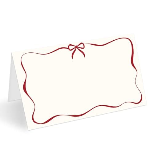 Red Bow Wave Border Place Cards for Table Setting, Blank Name Card for Banquet, Set of 25 Seating Cards for Wedding Reception Baby Shower Birthday Party and Events-07