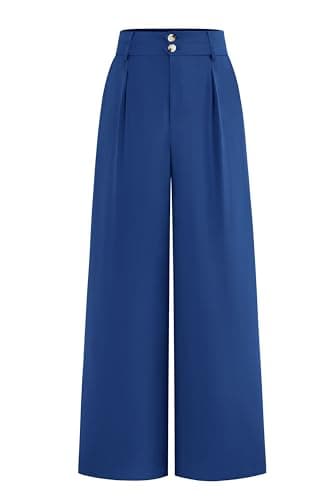 BTFBM Women Wide Leg Dress Pants 2026 High Waisted Button Pleated Business Casual Trousers Office Work Palazzo Pants(Dark Blue, Large) - Image 1