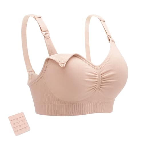 Stelle Nursing Bras Maternity Bra for Breastfeeding Pregnancy Wireless Bralette with Pads, Extenders(Almond,S) - Image 1